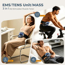 Load image into Gallery viewer, 3 in 1 Wireless Tens Unit Muscle Stimulator for Pain Relief Therapy,Electronic Ab Stimulator Muscle Toner, ABS Belt Home Gym Workout Machine for Abdomen