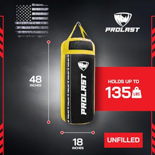 Load image into Gallery viewer, PROLAST 4 Ft 135 Lb XL Heavy Punching Boxing Bag for Adults, MMA, Martial Arts, Muay Thai, Kicking, Strength Training Equipment, Unfilled, New Edition Logo, Black and Yellow