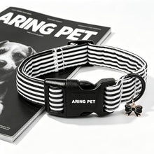 Load image into Gallery viewer, ARING PET Stripe Dog Collar, Cute Spring Summer Black White Stripe Pet Collars with Bow Charm for Puppy Small Medium Large Boy Girl Dogs, for Daily Outdoor Walking Beach Stroll-M