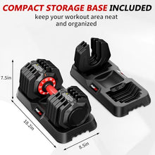 Load image into Gallery viewer, Mouldbody Adjustable Dumbbell Set Pair 50 lb, Adjustable Dumbbells 10-in-1 Free Weight Set, 1-Second Dial Weight Adjustment,Space-Saving Design with Storage Base, Home Gym Strength Training Equipment