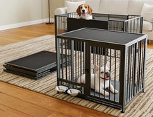 Load image into Gallery viewer, Heavy Duty Dog Crate for Small Dogs, 3 in 1 32.7" Foldable Collapsible Dog Kennel & Playpen with Lockable Wheels & Feeding Bowls, Escape-Proof Metal Dog Cage for Indoor Outdoor Use, Black