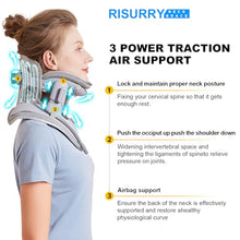 Load image into Gallery viewer, RISURRY Cervical Neck Traction Device Fast Air Pump Neck Brace, Adjustable Inflatable Neck Stretcher with 3 Power Tractions Pain Relief Neck Decompression Tension Relief