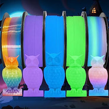 Load image into Gallery viewer, 1.75mm PLA 3D Printer Filament Bundle: Glow in Dark Green/Blue/Purple/Rainbow, One Spool Clear Multi Colored, Each Spool 250g, Total 1.25Kg 3D Printing Material, 250g x 5 Spools Glow in Dark PLA
