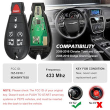 Load image into Gallery viewer, Keyless Entry Remote Key Fob Kit for Dodge Grand Caravan Chrysler Town and Country 2008 2009 2010 2011 2012 2014 2014 2015 2016, 7bottons, FCC ID: M3N5WY783X, IYZ-C01C, Smart Key Fob Replacement