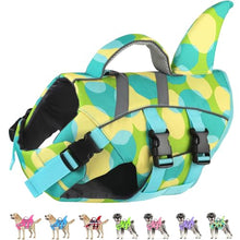 Load image into Gallery viewer, Dogcheer Dog Shark Swim Vest, Adjustable Reflective Life Jacket with Handle, High Buoyancy Pet Float Vest for Pool, Lake, Beach, Kayaking, Boating Adventures - Colorful Green,L