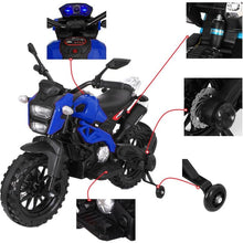 Load image into Gallery viewer, Electric Motorcycle for Kids, 12V Ride On Dirt Bike with Training Wheels and Hand Racing Foot Brake(Blue)