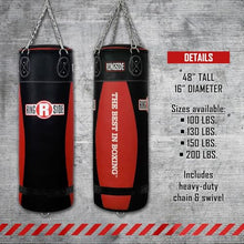 Load image into Gallery viewer, Ringside Large Leather Heavy Bag – Soft Filled Boxing Punching Bag for Training & Fitness – Durable Leather Construction – 16" x 48" – 130lb