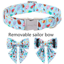 Load image into Gallery viewer, ARING PET Summer Dog Collar with Bow, Cute Blue Ice Pop Sailor Bowtie Pet Doggy Collars with Metal Buckle for Puppy Small Medium Large Boy Girl Dogs-XL