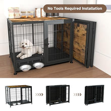 Load image into Gallery viewer, Heavy Duty Dog Crate for Medium Dogs, 3 in 1 37.8" Foldable Collapsible Dog Kennel & Playpen with Wheels & Feeding Bowls, Escape Proof Metal Dog Cage for Indoor Outdoor Use, Rustic Brown