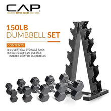 Load image into Gallery viewer, CAP Barbell 150 lb Rubber Coated Hex Dumbbell Set with Vertical Rack, Space-Saving - Black Rack