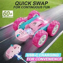 Load image into Gallery viewer, QUNREDA RC Cars, Pink Remote Control Car for Girls, 2.4 GHZ Double Sided RC Stunt Car 360° Rotating Remote Control Crawler