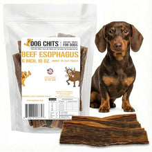 Load image into Gallery viewer, Dog Chits Beef Esophagus Chews for Dogs & Puppies - All Natural Single Ingredient - High Protein, Low Fat Beef Jerky Chew - Safe for All Breeds - Great for Joint - Dental Clean Crunch - 6 inch, 10 oz