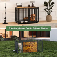 Load image into Gallery viewer, Heavy Duty Dog Crate for Medium Dogs, 3 in 1 37.8" Foldable Collapsible Dog Kennel & Playpen with Wheels & Feeding Bowls, Escape-Proof Metal Dog Cage for Indoor Outdoor Use, Rustic Brown