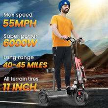 Load image into Gallery viewer, Adult Electric Scooter 60V 6000W Dual Motor Fast Folding Scooter with 3-Speed Variable Top Speed 60 mph Range 55 mph Off-Road 11' Tires