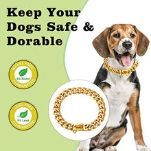 Load image into Gallery viewer, Stainless Steel Silver Gold Dog Collars with Safety Buckle Lock,18K Cuban Link Chain Training Collar,15MM Strong Dog Necklace Heavy Duty Chew Proof for Small Medium Large Dog