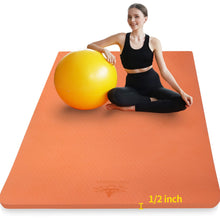 Load image into Gallery viewer, Hatha Yoga Large TPE Yoga Mat 6'x4'x1/2" Extra Thick Non-Slip Exercise Mat - for Yoga Pilates & Home Gym Workouts(Orange)