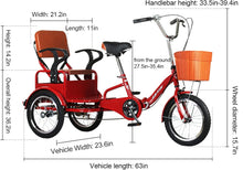 Load image into Gallery viewer, Red, Style 2, Adult Tricycle,16 inch 3-Wheels Trike Bicycle Lightweight Foldable Bikes for The Elderly, Human-Powered Pedal Tricycle