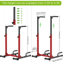 Load image into Gallery viewer, SELEWARE Heavy Duty Dip Bar, Adjustable Width & Height Dip Station - Red and Black