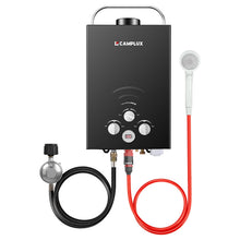 Load image into Gallery viewer, CAMPLUX Portable Tankless Water Heater 1.58 GPM, BW158B Outdoor Propane Water Heater Camping, 41,000 BTU, Black