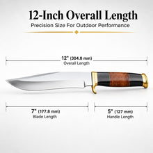 Load image into Gallery viewer, WARIVO KNIFE 12-Inch D2 Bowie Hunting Knife with Leather Sheath