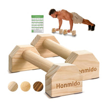 Load image into Gallery viewer, Wooden Parallettes 2 PCS Push Up Stand For Floor Calisthenics Bars Home, Handles Handstand Blocks Beech & Pine Wood Pushup Non-Slip Base Parallel Exercise Equipment For MenTrainers(PINE WOOD)