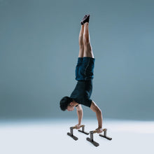 Load image into Gallery viewer, Purife T Shape Floor Stand Wood Push Up Handle Calisthenics Bars, Strength Training Pushup Stands Parallettes Bars with Sturdy Metal Bracket for Home Workouts