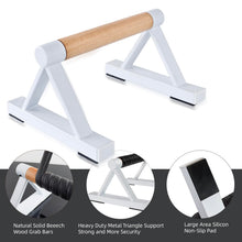 Load image into Gallery viewer, BESTWEI 1 Pair Wooden Parallettes Push Up Bars for Men, Strength Training Pushup Stands Handles for Home Calisthenics, Fitness, Floor Workouts Solid Wood with White Metal Bracket - Support 500 lbs