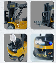 Load image into Gallery viewer, Remote Control Forklift with Flatbed Truck, 11 Channel RC Forklifts with Spray, Cool Lights & Sound, 2 in 1 Lift Fork & Hook, Crane Construction Toys
