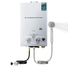 Load image into Gallery viewer, Hapyvergo 8L Portable Propane Water Heater, 2.11 GPM Outdoor Tankless, Digital Display, for Camping, Cabins, Barns
