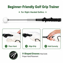 Load image into Gallery viewer, FODESAN Retractable Golf Swing Trainer, Training Aid with Grip Trainer, Swing Mechanics for Beginners & Tempo Training for Advanced, Click Feedback, Muscle Training, Indoor/Outdoor
