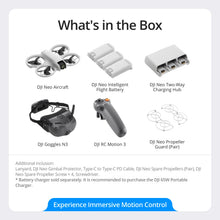Load image into Gallery viewer, DJI Neo Motion Fly More Combo, Mini Drone with 4K UHD Camera for Adults, 135g Self Flying Drone that Follows You, Palm Takeoff, Subject Tracking, QuickShots, with RC Motion 3 and 3 Batteries