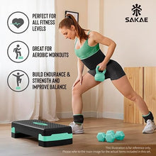 Load image into Gallery viewer, Green Black Exercise Step Platform Set with Kettlebell & Measuring Tape