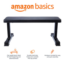Load image into Gallery viewer, Amazon Basics Sturdy Flat Weight Bench for Home Gym, Strength Training, Stable Assembly, Black
