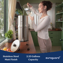 Load image into Gallery viewer, euroguard® Gravity Water Filter System with Dual Coconut Shell GravityPlus™ Technology, NSF/ANSI Certified (Brushed Steel (Matt Finish), 2.25 Gallons with Stand)