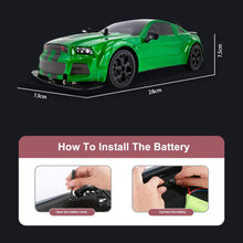 Load image into Gallery viewer, RC Drift Car, 1:14 Remote Control Car, 4WD 30KM/H High Speed RC Racing Car, 2.4GHz Electric Sport Drifting Car with LED Lights, 2 Batteries (Green)