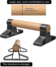 Load image into Gallery viewer, SELEWARE Wood Push up Bars Parallettes Bars Anti-Slip Handstand Bars for Calisthenics, Fitness, Floor Workouts Solid Wood with Sturdy Metal Bracket, Support 600 lbs 10 * 6.5 * 4 inch