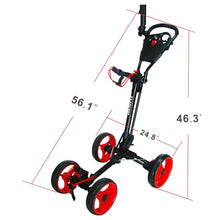 Load image into Gallery viewer, Qwik-Fold - 4-Wheel Golf Push Cart - Black/Red