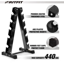Load image into Gallery viewer, RITFIT Rubber Hex Dumbbells Set with Rack, 180-780LB Heavy-Duty Cast Iron Core, Knurled Chrome Handle, Space-Saving Storage Rack for Home Gym Strength Training