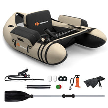 Load image into Gallery viewer, Goplus Inflatable Float Tube, Fishing Belly Boat w/Paddle, Flippers, Fish Ruler, Pump, Storage Bag, Adjustable Straps, 350LBS Load Capacity (Beige, W/Rod Holder)