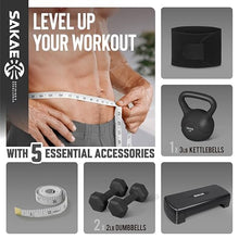 Load image into Gallery viewer, Adjustable Exercise Stepper Kit with Dumbbells & Kettlebell & Weightlifting Belt & Measuring Tape, 2 Level Risers Aerobics Step Platform for Home Gym Exercise Fitness Workout, Black