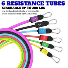 Load image into Gallery viewer, Bodylastics Pro Series Resistance Band Set - 6 Bands, Handles, Ankle Straps- (3-280 Lbs Max Tension)