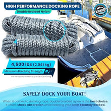 Load image into Gallery viewer, Premium Nylon Boat Dock Lines & Ropes for Docking 3/8'' x 15' | Double Braided Marine Rope & Mooring Line| Boat Ropes for Docking with Loop | UV & Saltwater Resistant Dock Ropes for Boats & Pontoons
