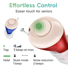 Load image into Gallery viewer, Rechargeable OTC Hearing Aids for Seniors Invisible In Ear Hearing Aids for Elders Adults with Mild to Moderate Hearing Loss Hearing Amplifiers Earbuds Noise Cancelling Clear Sound Conversation 100H with Charging Case