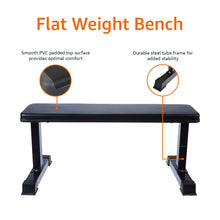 Load image into Gallery viewer, Amazon Basics Sturdy Flat Weight Bench for Home Gym, Strength Training, Stable Assembly, Black