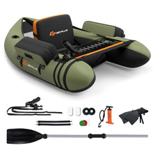 Load image into Gallery viewer, Goplus Inflatable Float Tube, Fishing Belly Boat w/Paddle, Flippers, Fish Ruler, Pump, Storage Bag, Adjustable Straps, 350LBS Load Capacity (Green, W/Rod Holder)