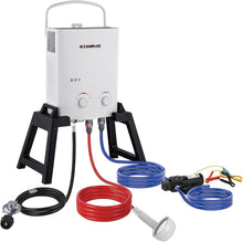 Load image into Gallery viewer, CAMPLUX Outdoor Portable Propane Caming Water Heater 1.32 GPM with Pump Pack Kits, Freestanding Stand & Carry Bag, AY132Max, White