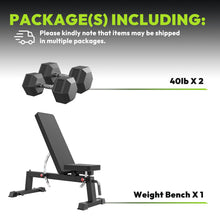Load image into Gallery viewer, HANDBODE Adjustable Weight Bench for Full Body Workout, 1300 lb Weight Capacity Bench Press Bench of Home Gym Strength Training, Incline Upright Flat Utility Workout Bench with 40 lb Dumbbells