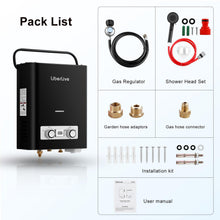 Load image into Gallery viewer, Propane Tankless Water Heater, 5L 1.32 GPM Outdoor Portable Gas Instant Hot Water Heater with Digital Display Overheating Protection, for Camping Barn Cabin RV Black