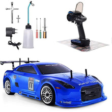 Load image into Gallery viewer, Nitro RC Cars 1/10 Two Speed Nitro Gas Power Car for Adults - Fast Drift 4WD 80KM/H Metal Chassis Gas Off Road Short Course Truck (Blue)