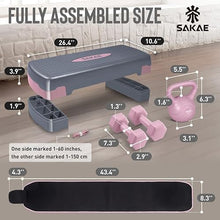 Load image into Gallery viewer, Adjustable Exercise Stepper Kit with Dumbbells & Kettlebell & Weightlifting Belt & Measuring Tape, 2 Level Risers Aerobics Step Platform for Home Gym Exercise Fitness Workout, Pink Grey